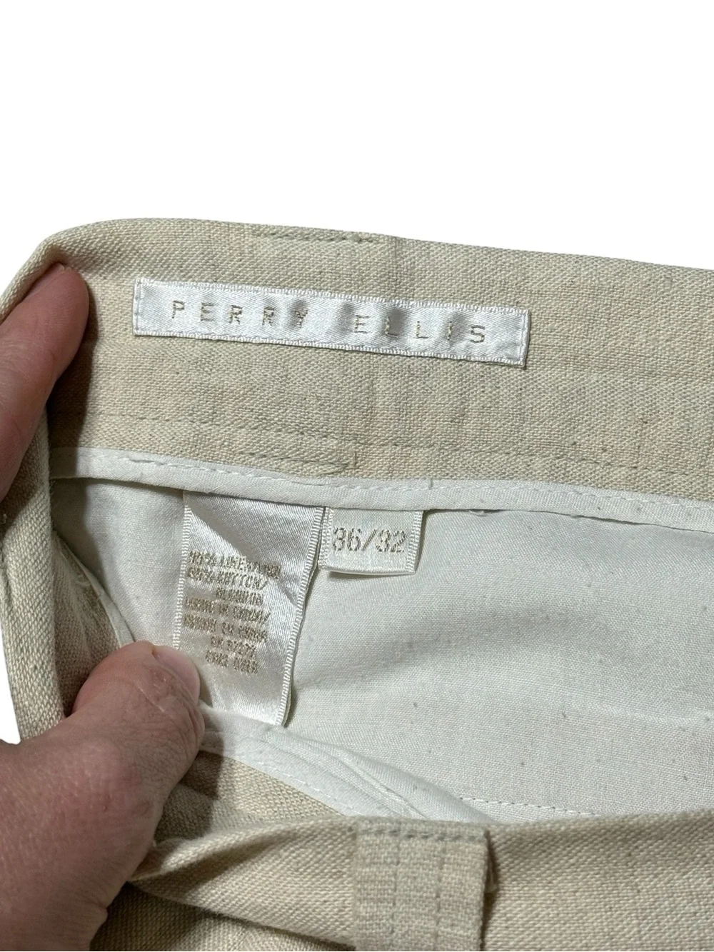 Perry Ellis Men's Beige Solid Linen-Blend Modern-Fit Dress Pants Size 36x32